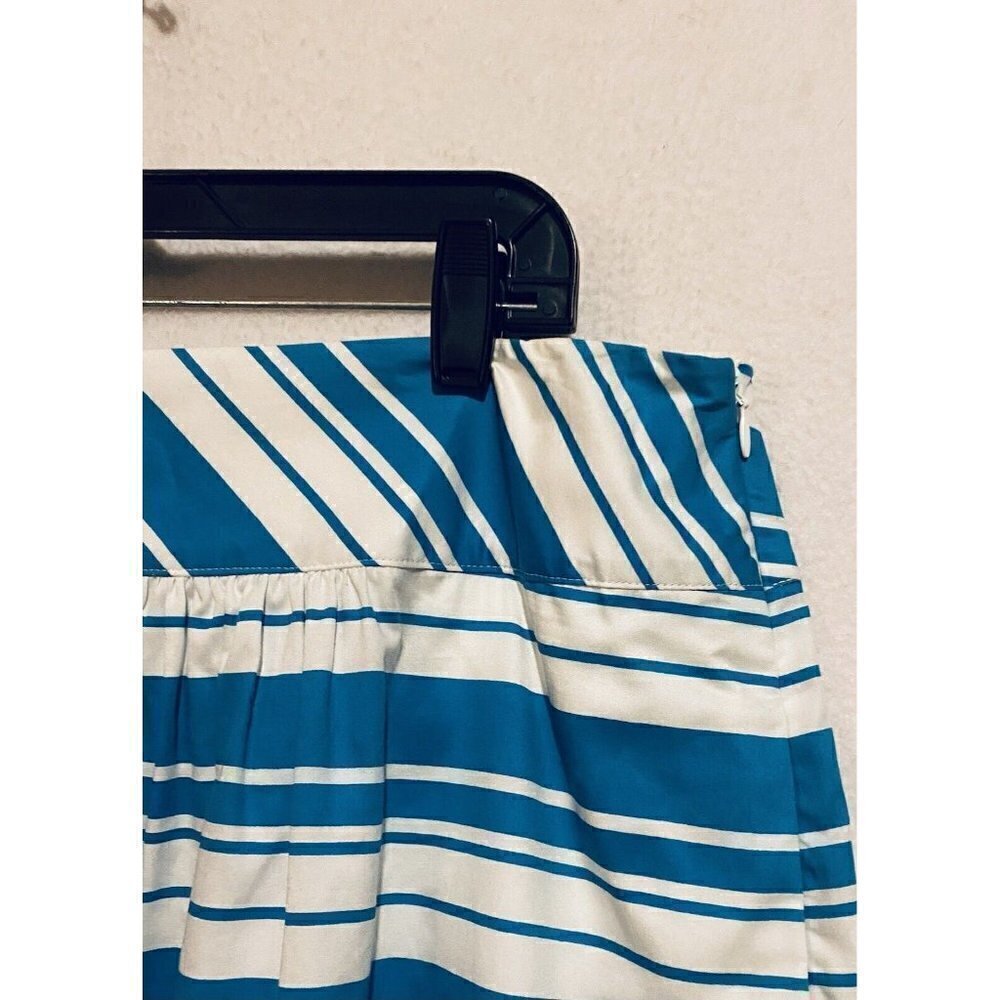Talbots Skirt Womens 16 Aqua Blue Striped Floral Border Full Pleated Flirty Boho - Picture 3 of 6